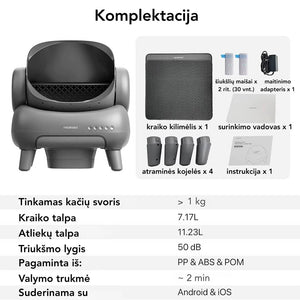 Savaime išsivalančio kačių tualeto Neaksa M1 komplektacija