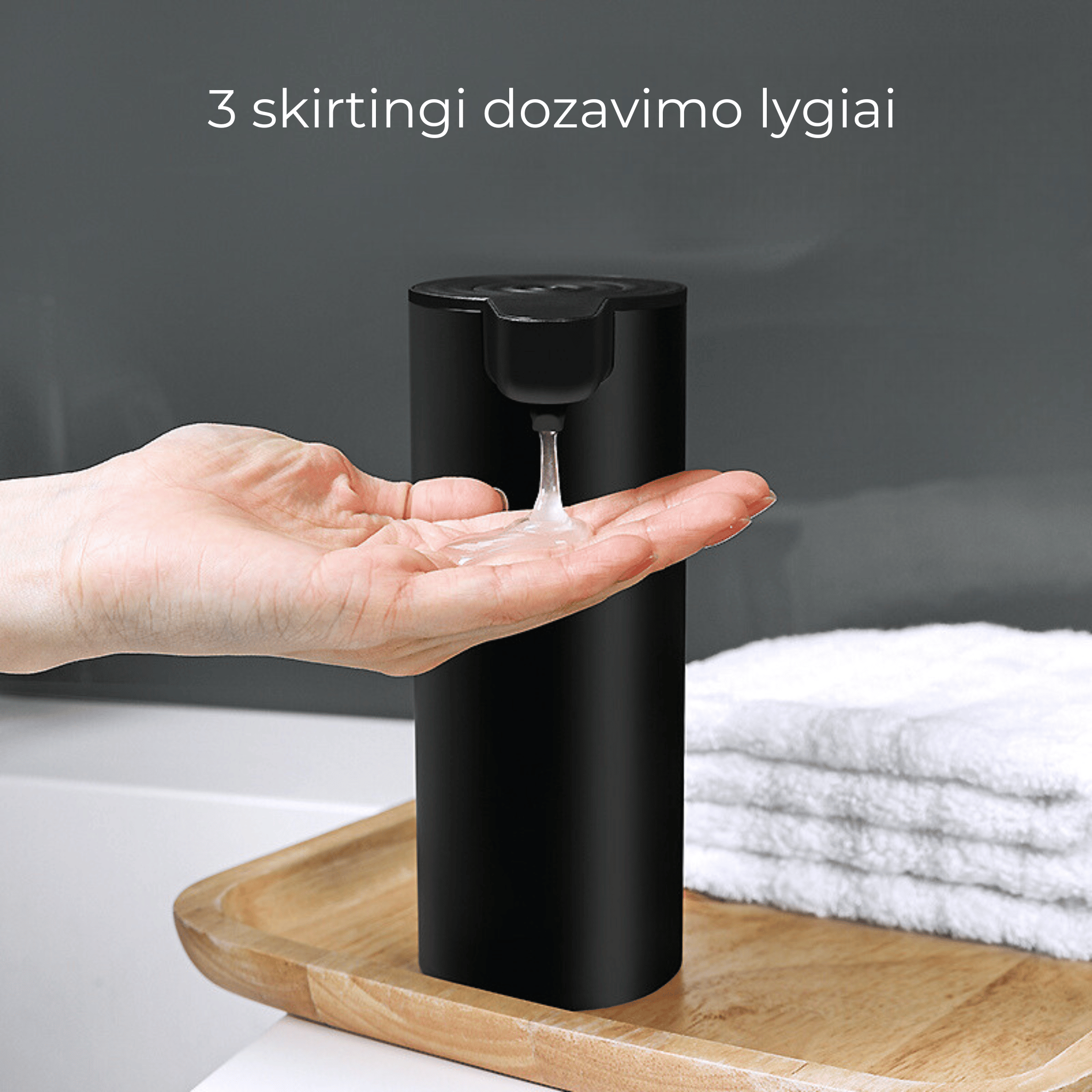 Automatinis muilo dozatorius juodas - dozavimo lygiai