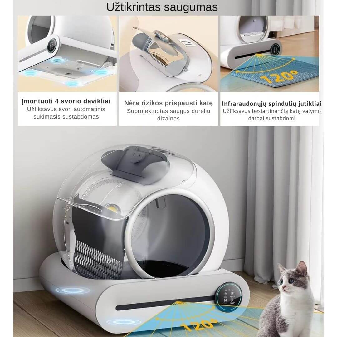 Automatinio kačių tualeto roboto TonePie saugumo sistema