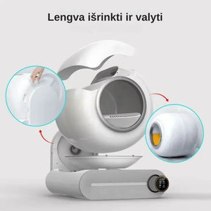 Savaime išsivalačio kačių tualeto valymas